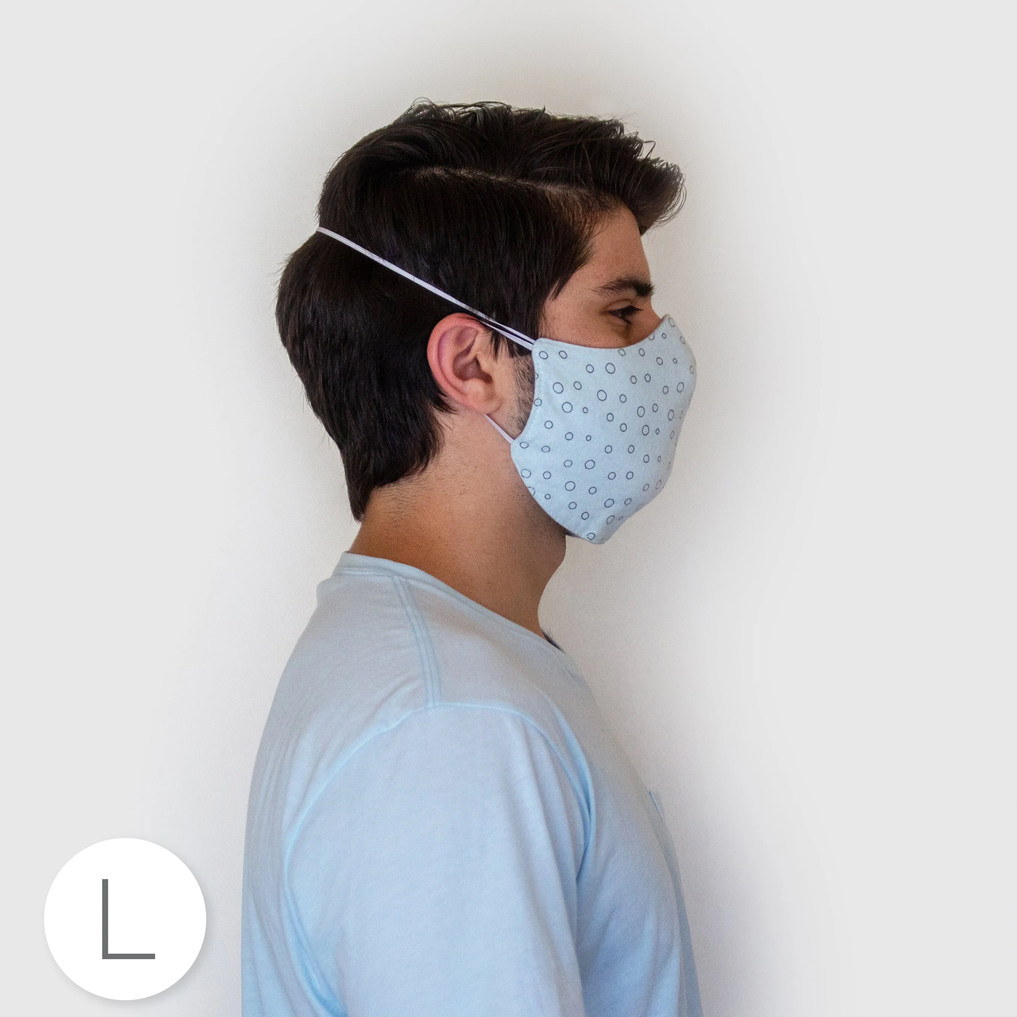 2-Layer Woven Soft Brushed Cotton Face Mask, Soft Black Bubble Dots, White, Made in USA - 10 Pack