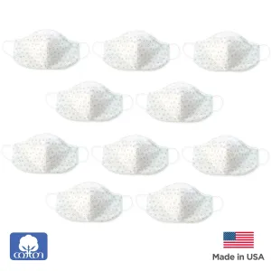 2-Layer Woven Soft Brushed Cotton Face Mask, Soft Black Bubble Dots, White, Made in USA - 10 Pack