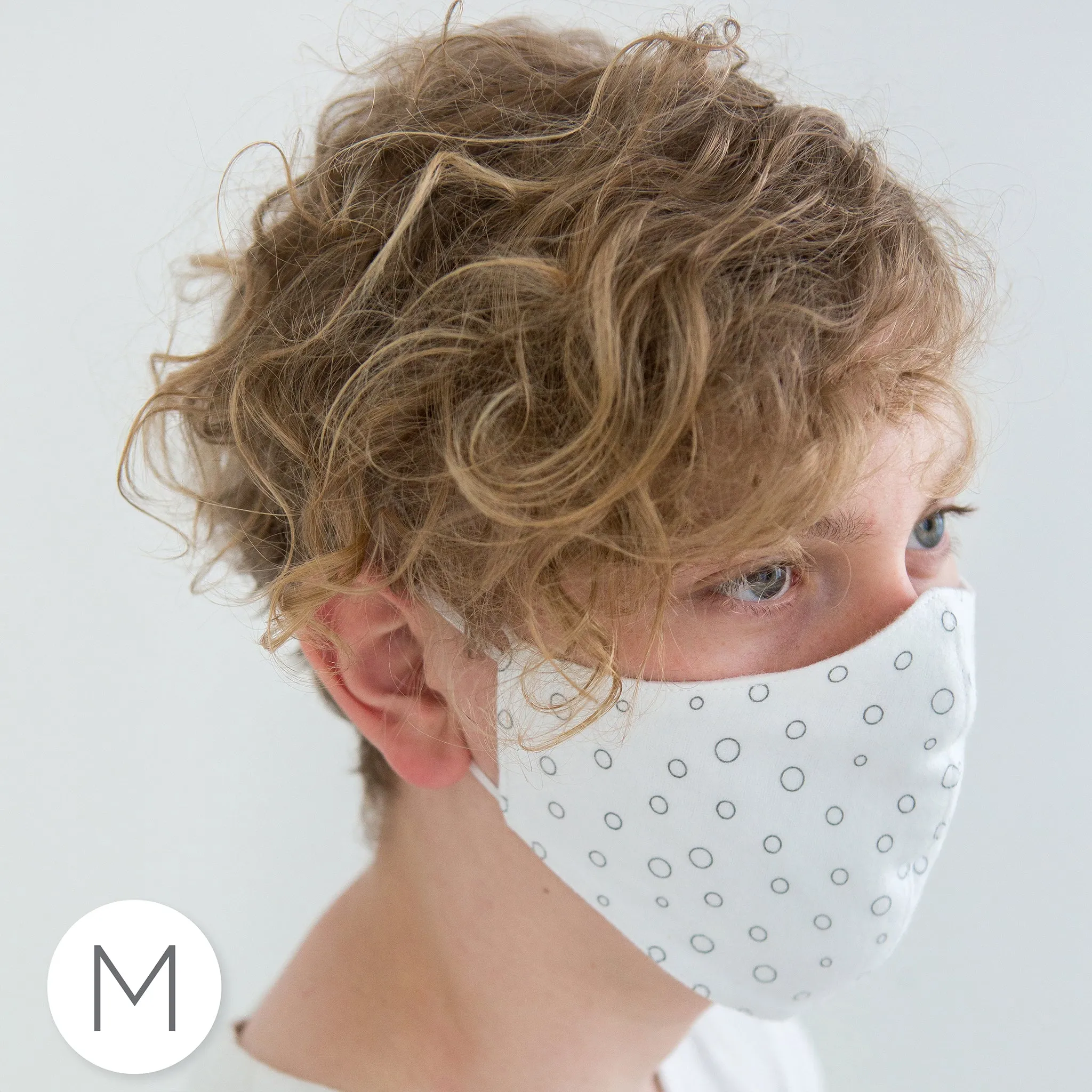 2-Layer Woven Soft Brushed Cotton Face Mask, Soft Black Bubble Dots, White, Made in USA - 10 Pack