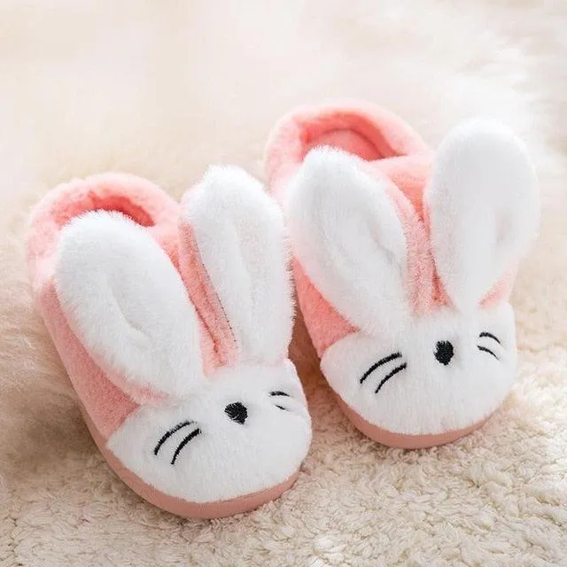 Adorable Rabbit-Themed Winter Slippers for Kids - Plush Cotton-Lined Footwear with Fun Design