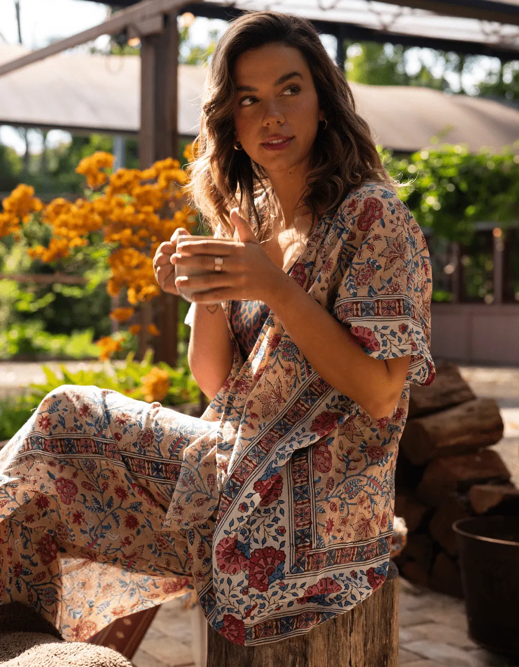 Cotton Yoga Kimono - Rose
