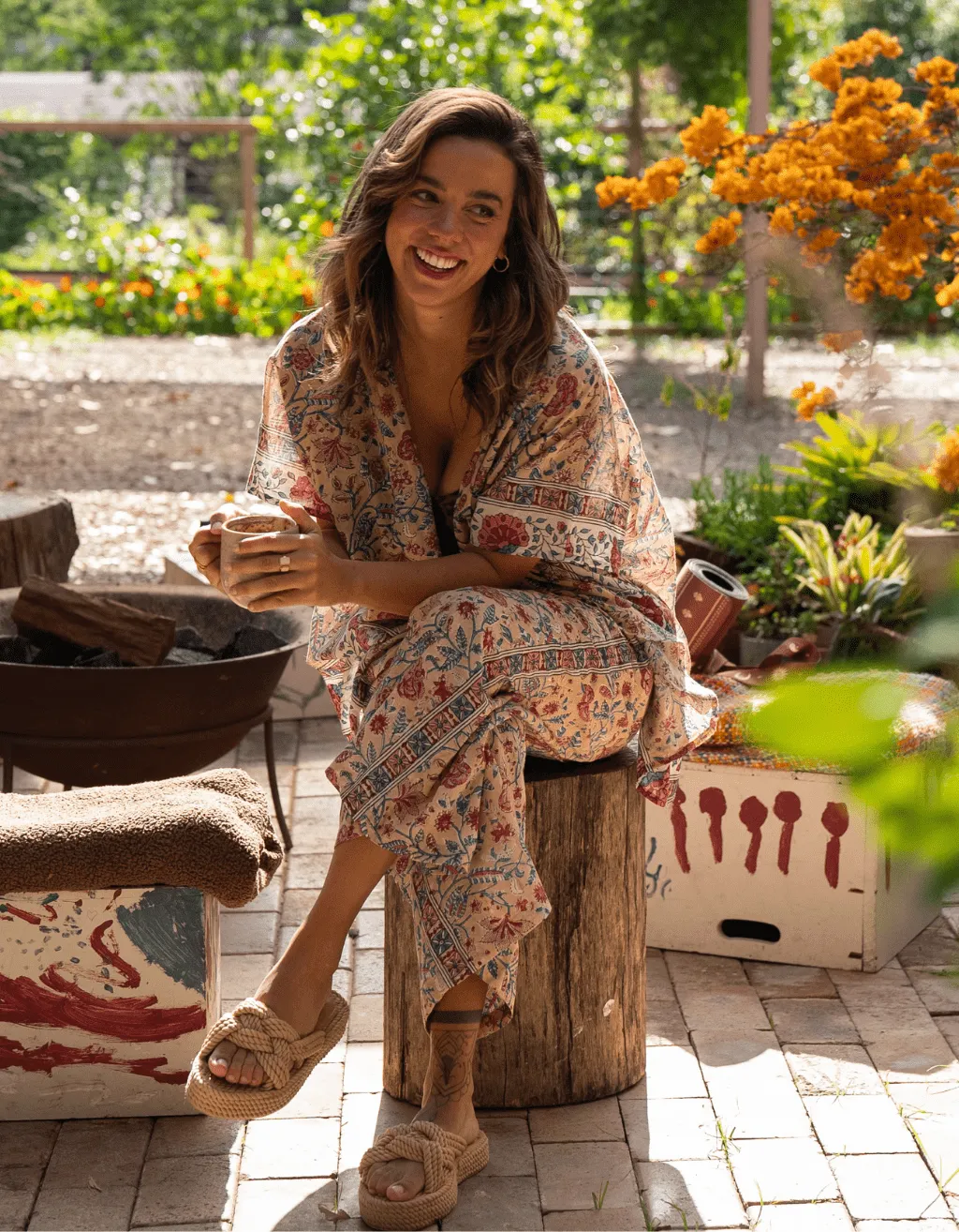 Cotton Yoga Kimono - Rose