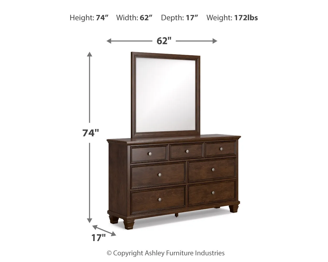 Danabrin King Panel Bed with Mirrored Dresser and 2 Nightstands in Brown