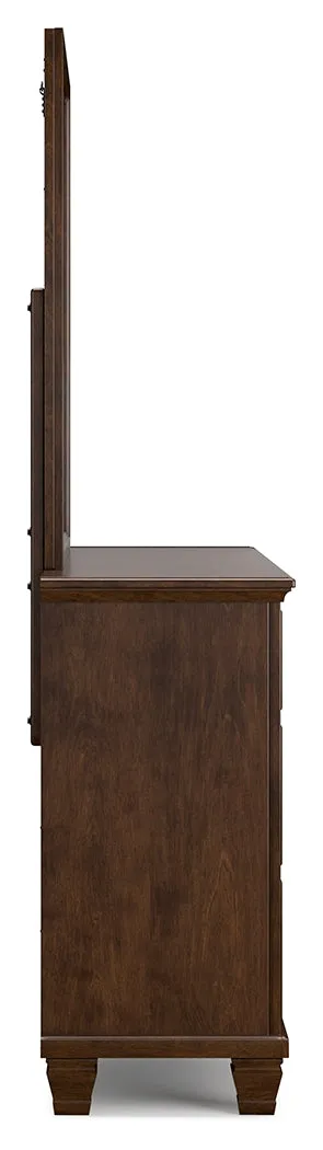Danabrin King Panel Bed with Mirrored Dresser and 2 Nightstands in Brown