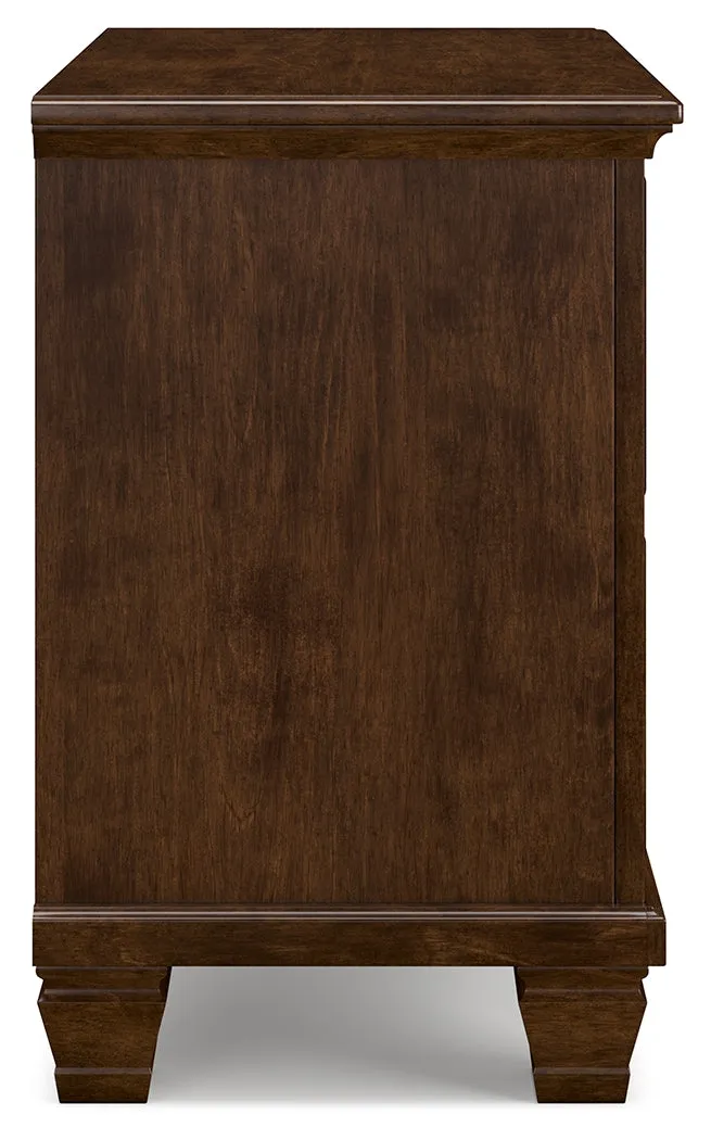 Danabrin King Panel Bed with Mirrored Dresser and 2 Nightstands in Brown