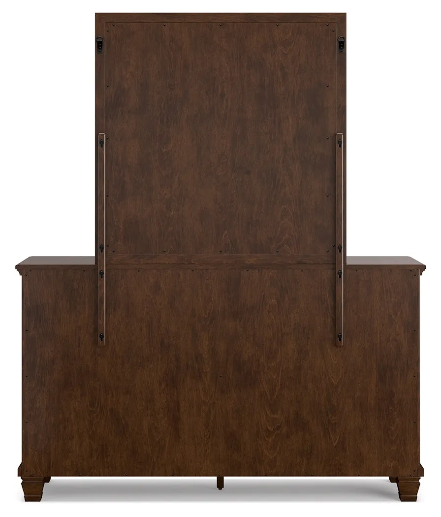 Danabrin King Panel Bed with Mirrored Dresser and 2 Nightstands in Brown