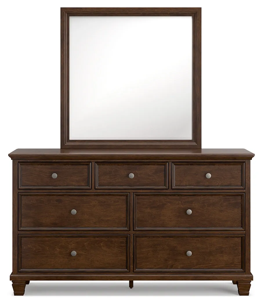 Danabrin King Panel Bed with Mirrored Dresser and 2 Nightstands in Brown
