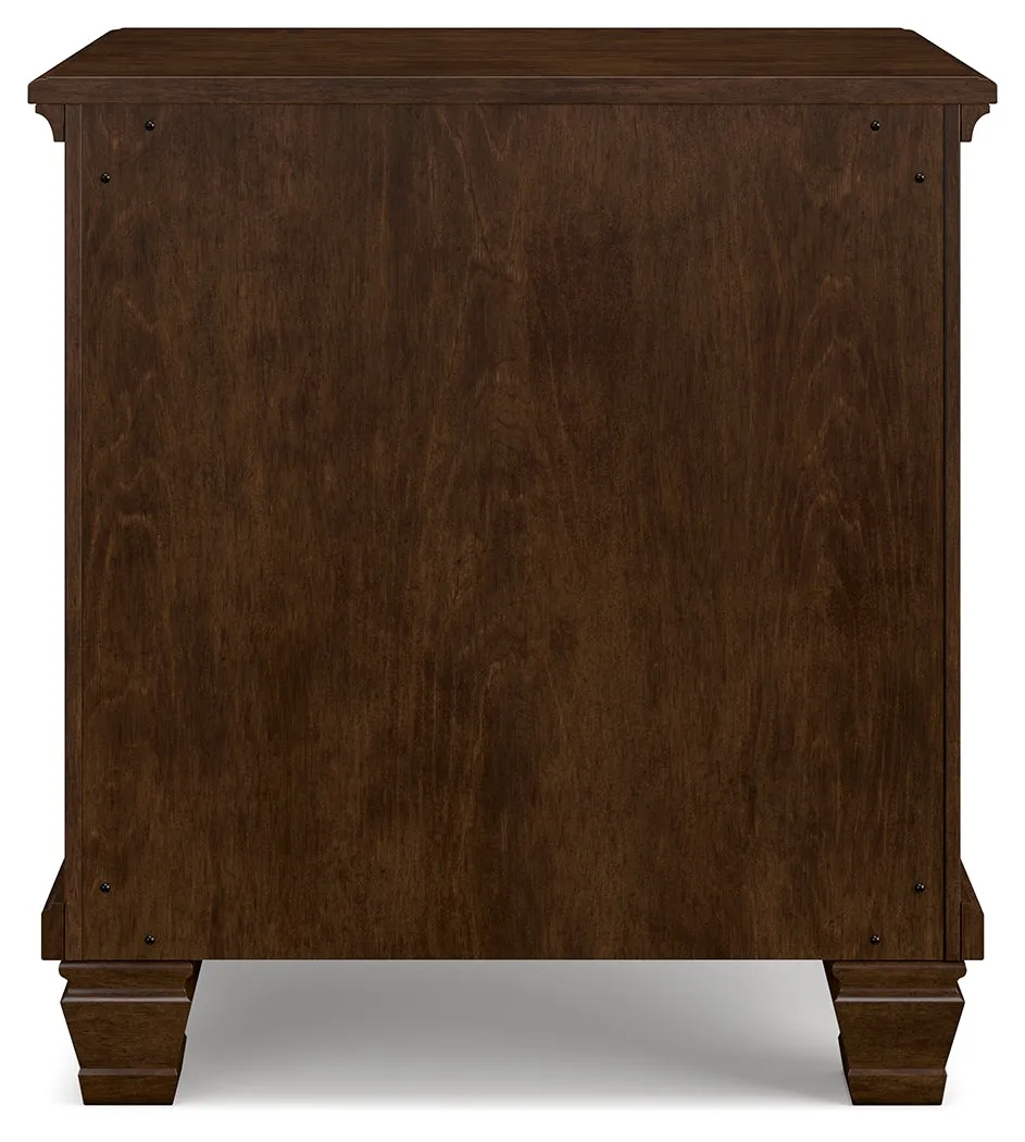 Danabrin King Panel Bed with Mirrored Dresser and 2 Nightstands in Brown