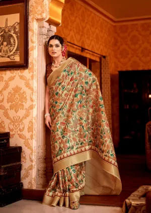 Designer Pichwai Floral Beige Saree
