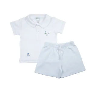 Golf Pima Short Play Set, Toddler Boys, White and Lt.Blue