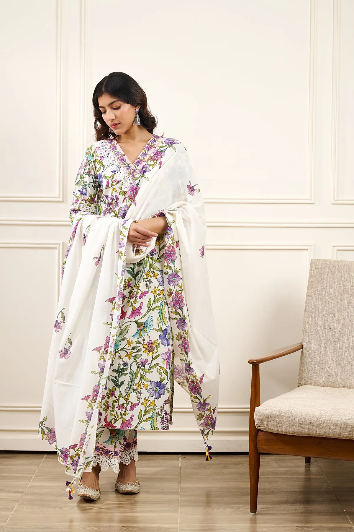 Gul-Bahaar Straight KURTA WITH PALAZZO AND DUPATTA- SET OF 3