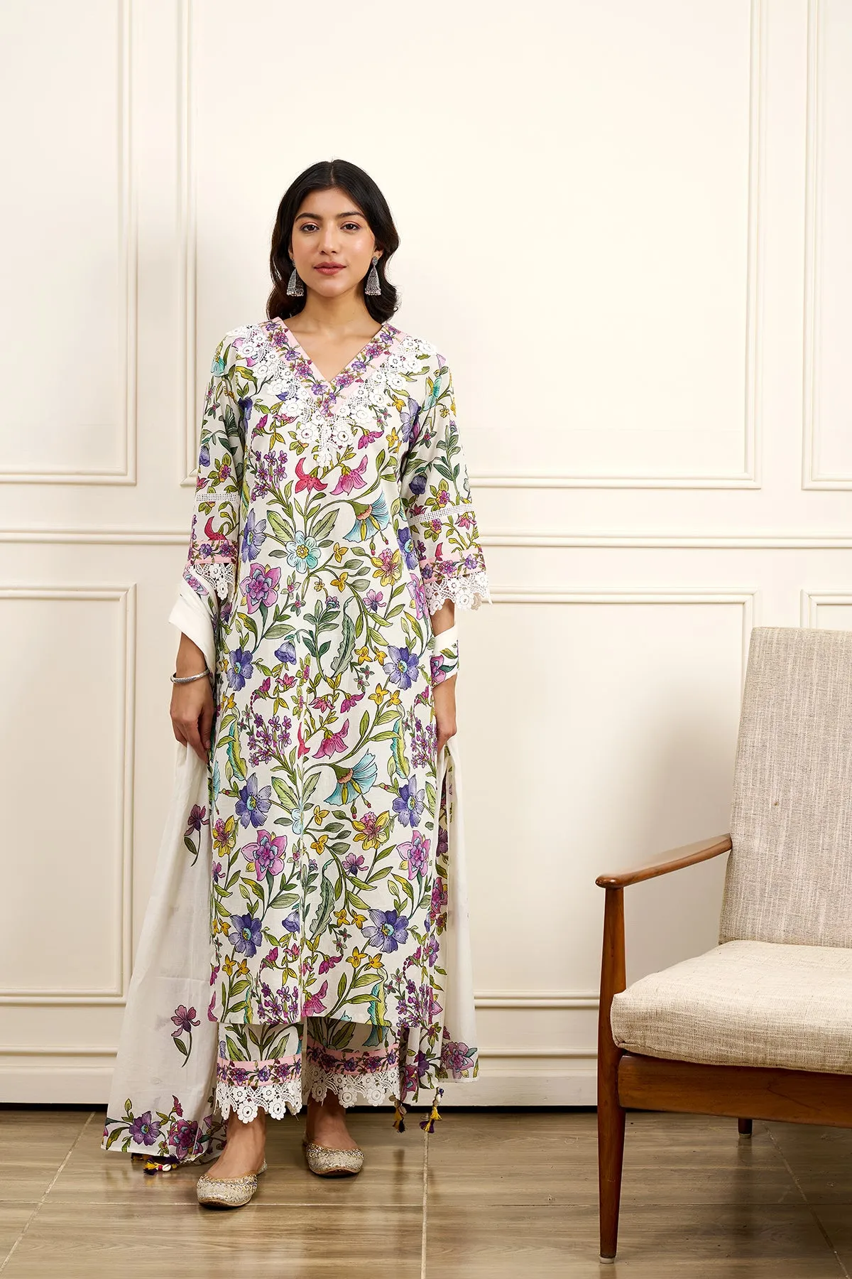 Gul-Bahaar Straight KURTA WITH PALAZZO AND DUPATTA- SET OF 3