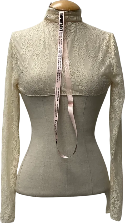 House of CB Beige Long Sleeved Lace Open Back Crop Top UK M
