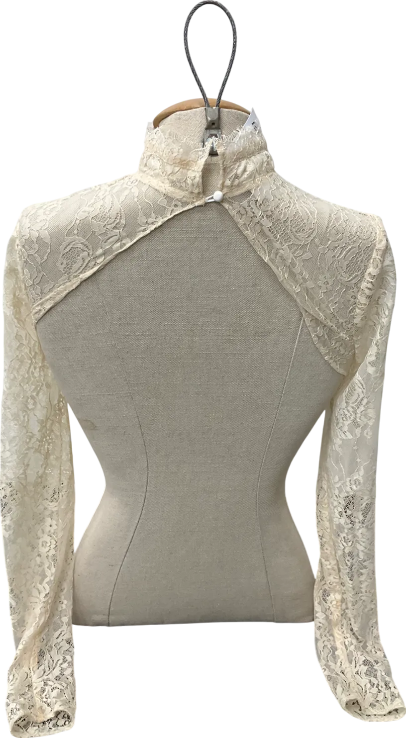 House of CB Beige Long Sleeved Lace Open Back Crop Top UK M
