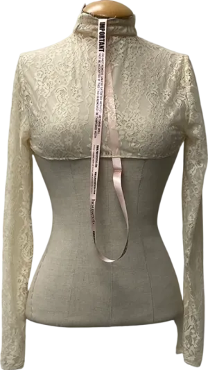 House of CB Beige Long Sleeved Lace Open Back Crop Top UK M