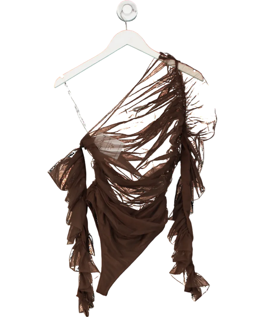 House of CB Brown Delia Chocolate Ruched Asymmetric Bodysuit UK S