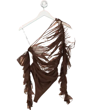 House of CB Brown Delia Chocolate Ruched Asymmetric Bodysuit UK S