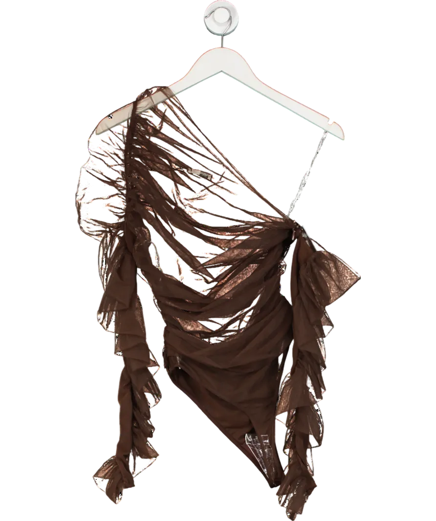 House of CB Brown Delia Chocolate Ruched Asymmetric Bodysuit UK S