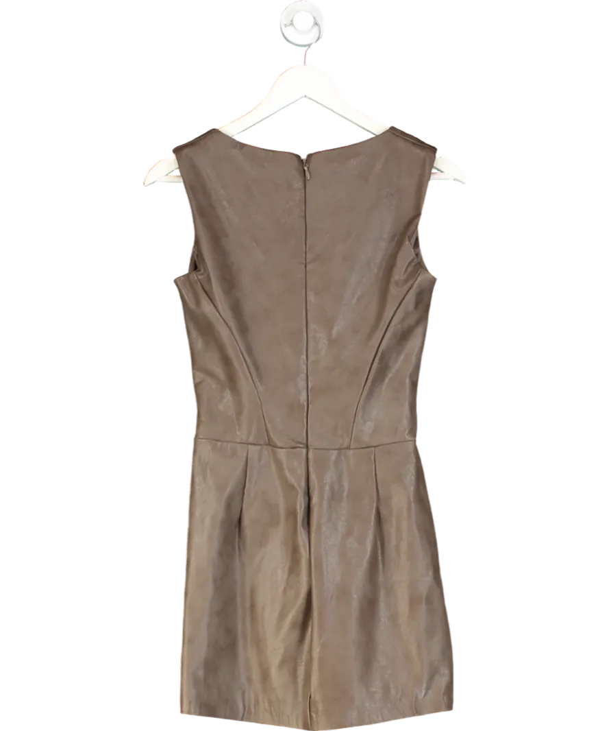 House of CB Brown Pandora Faux Leather Square Neck Mini Dress UK S
