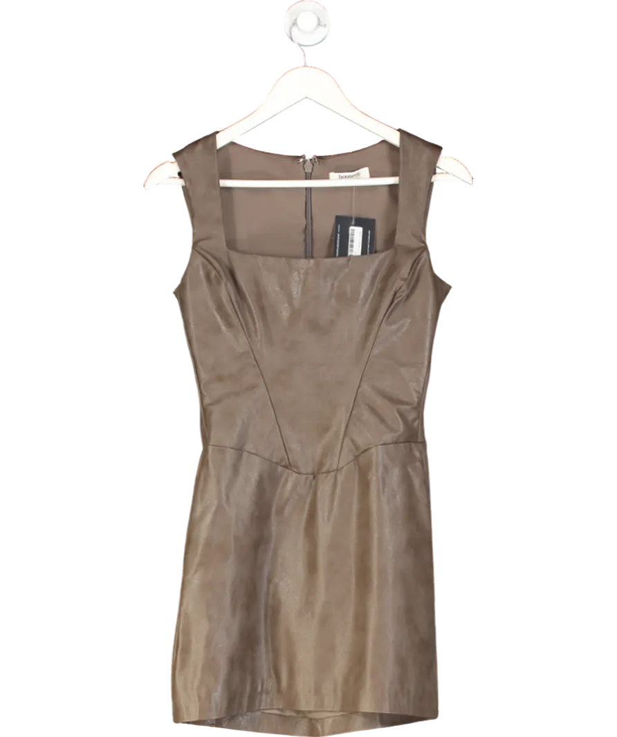 House of CB Brown Pandora Faux Leather Square Neck Mini Dress UK S