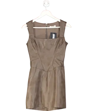 House of CB Brown Pandora Faux Leather Square Neck Mini Dress UK S