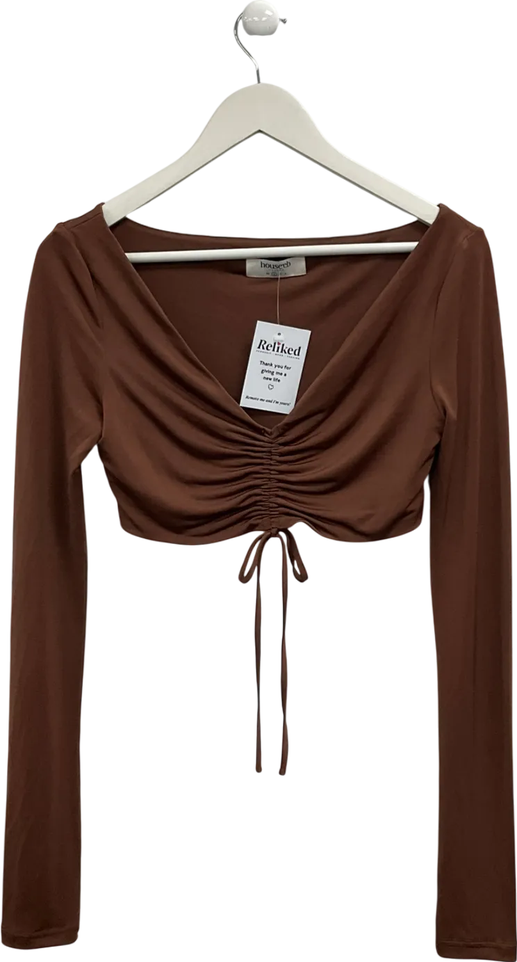 House of CB Brown Ruched Front Crop Top UK S
