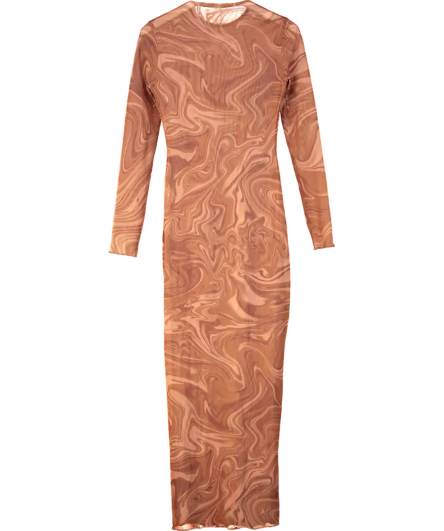House of CB Brown Swirl Print Mesh Maxi Dress UK S