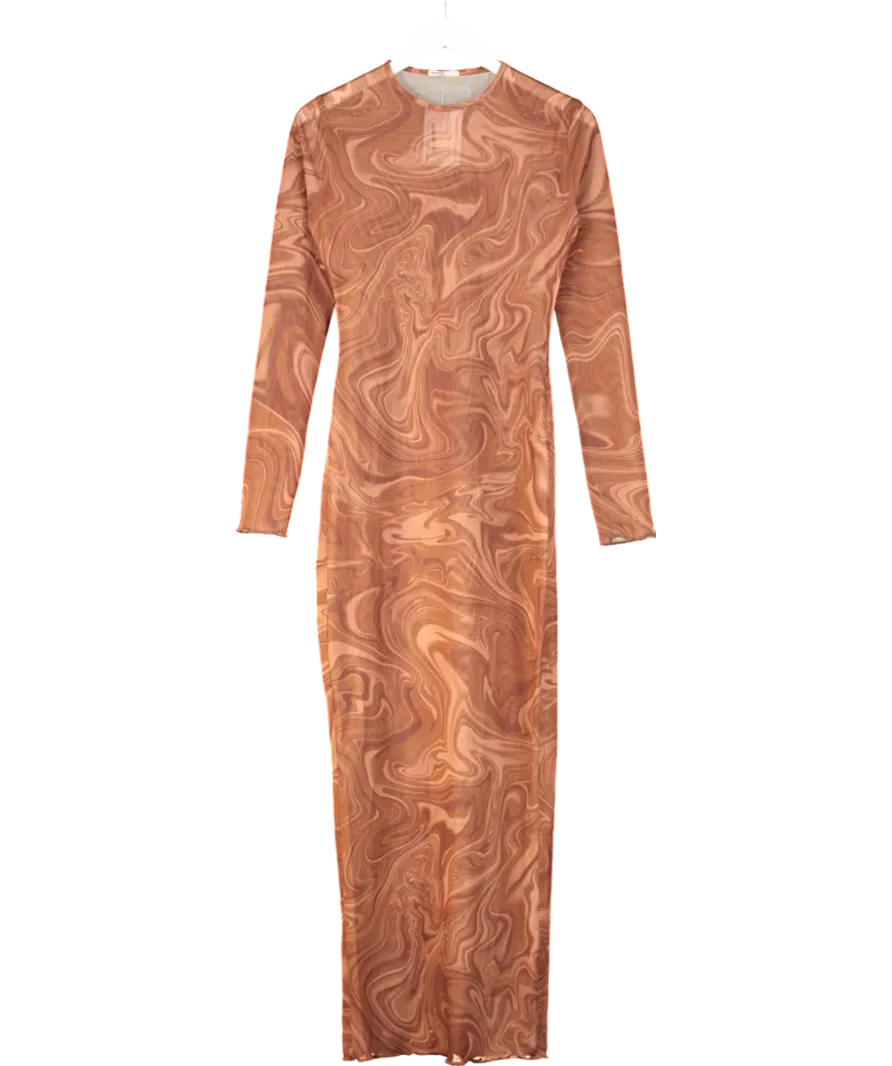 House of CB Brown Swirl Print Mesh Maxi Dress UK S