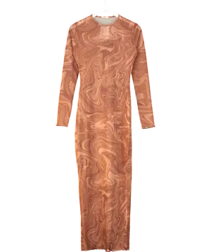 House of CB Brown Swirl Print Mesh Maxi Dress UK S