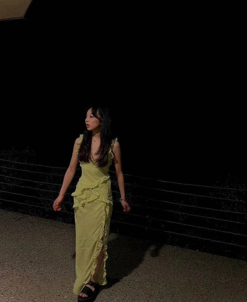 House of CB - Pixie Lime Ruffle Maxi Dress