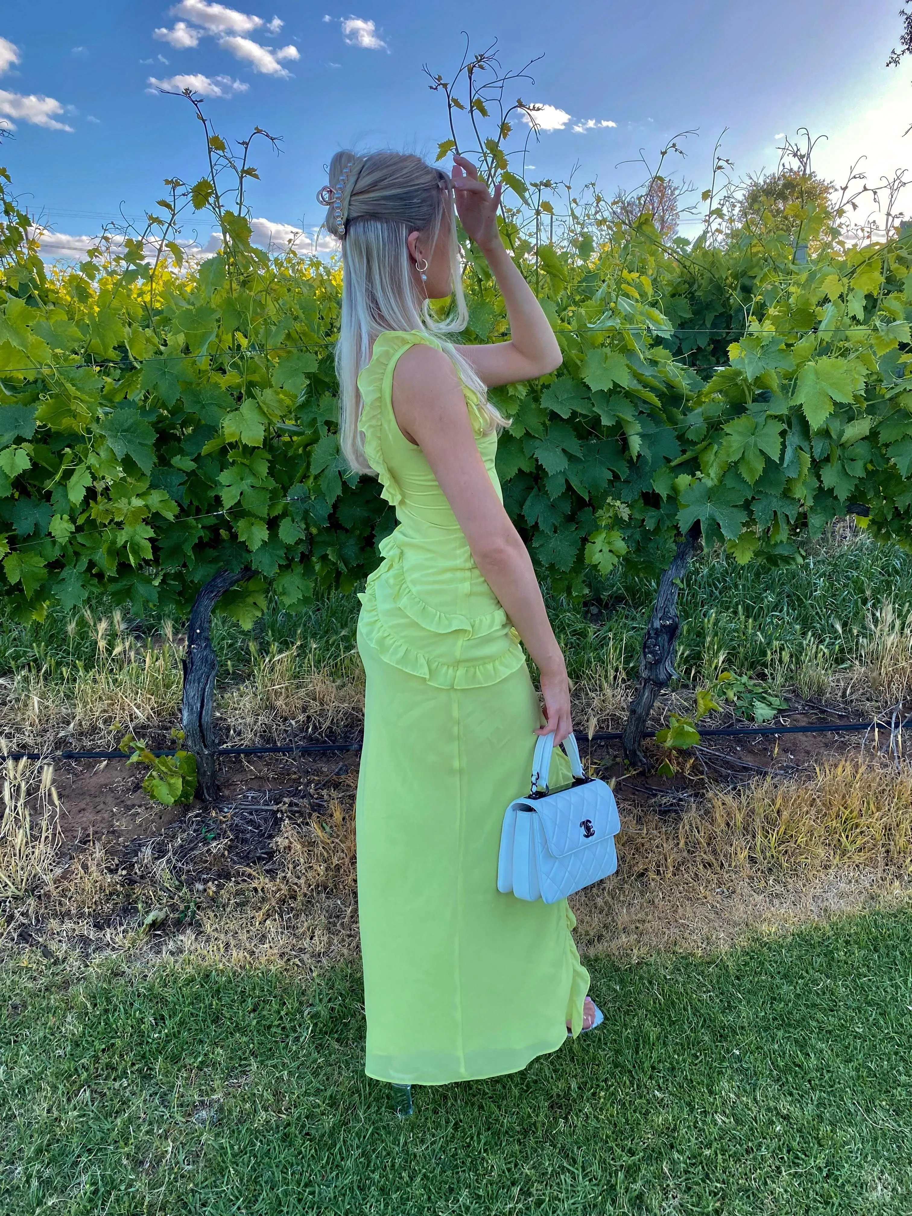 House of CB - Pixie Lime Ruffle Maxi Dress