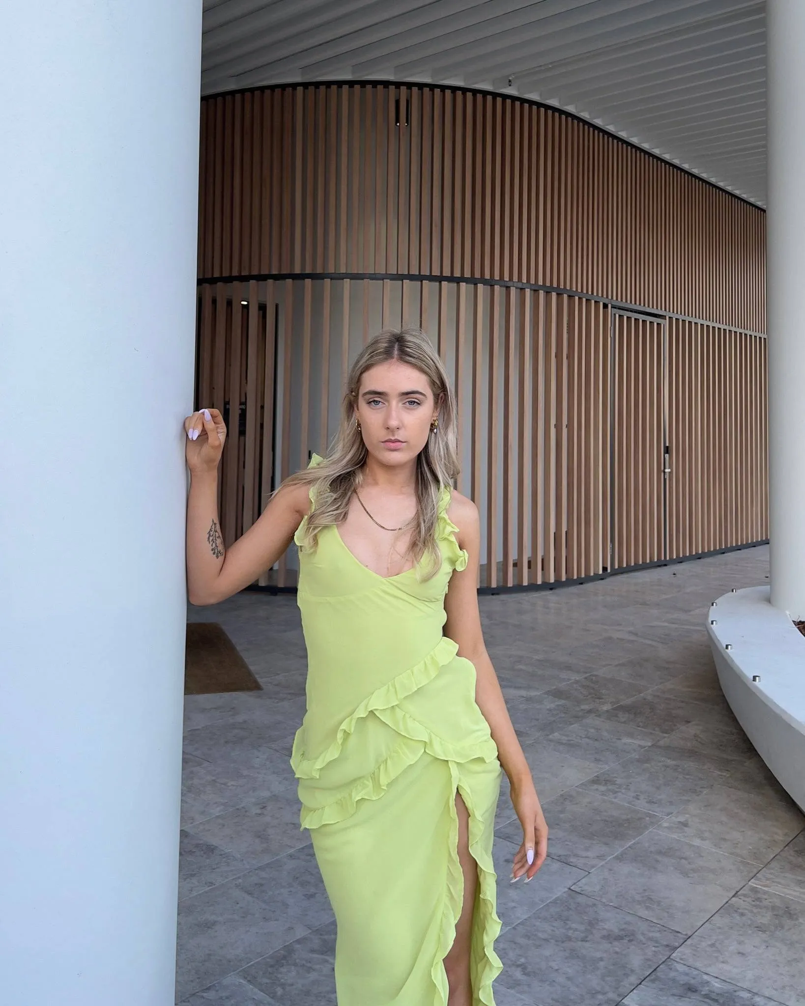 House of CB - Pixie Lime Ruffle Maxi Dress
