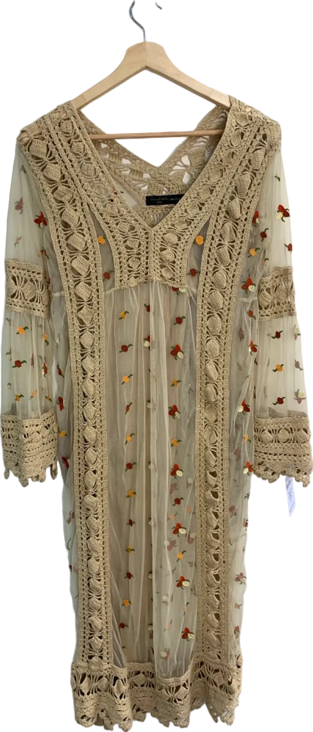 House of Harlow Beige Embroidered Crochet Maxi Dress UK S