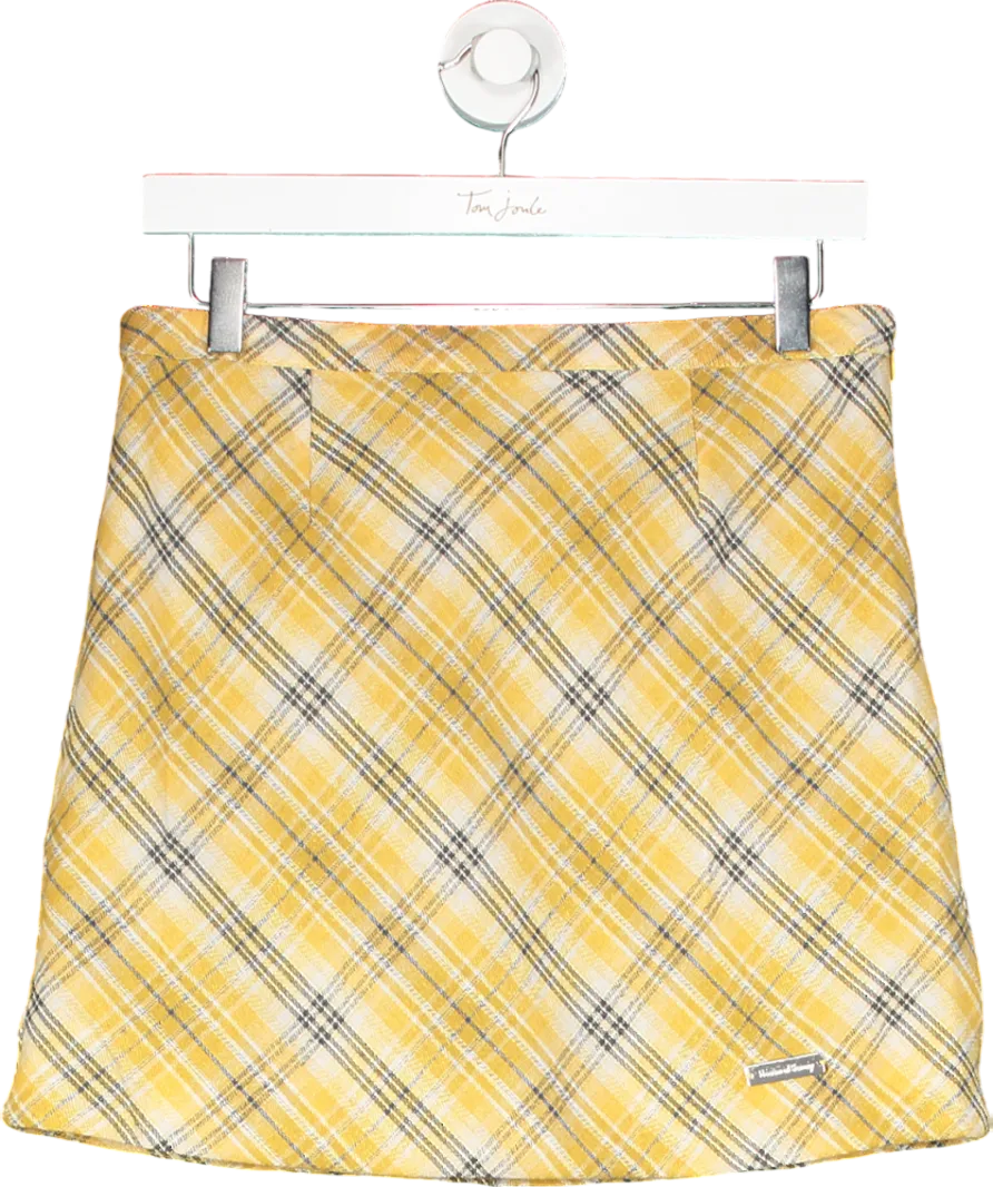HOUSE OF SUNNY Yellow Bias Cut Check Skirt UK 8