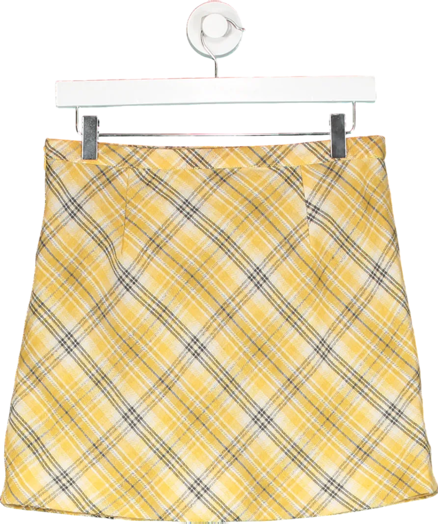 HOUSE OF SUNNY Yellow Bias Cut Check Skirt UK 8