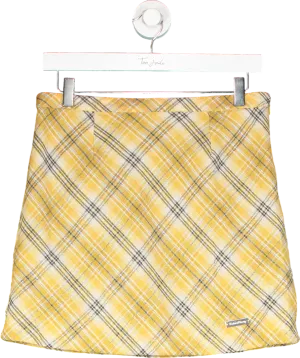 HOUSE OF SUNNY Yellow Bias Cut Check Skirt UK 8