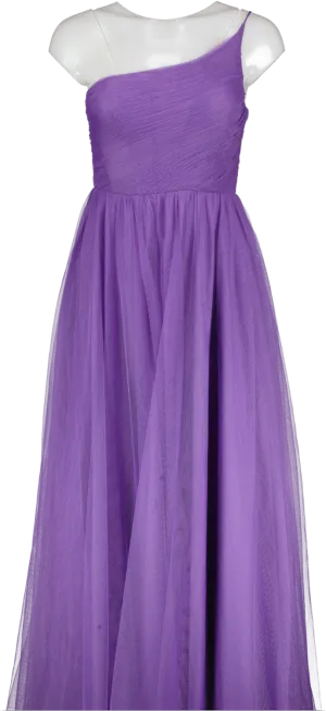 JJ 's House Purple One Shoulder Tulle Maxi Dress UK 8