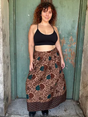 Midi to the MAX Skirt in chocolate teal floral print