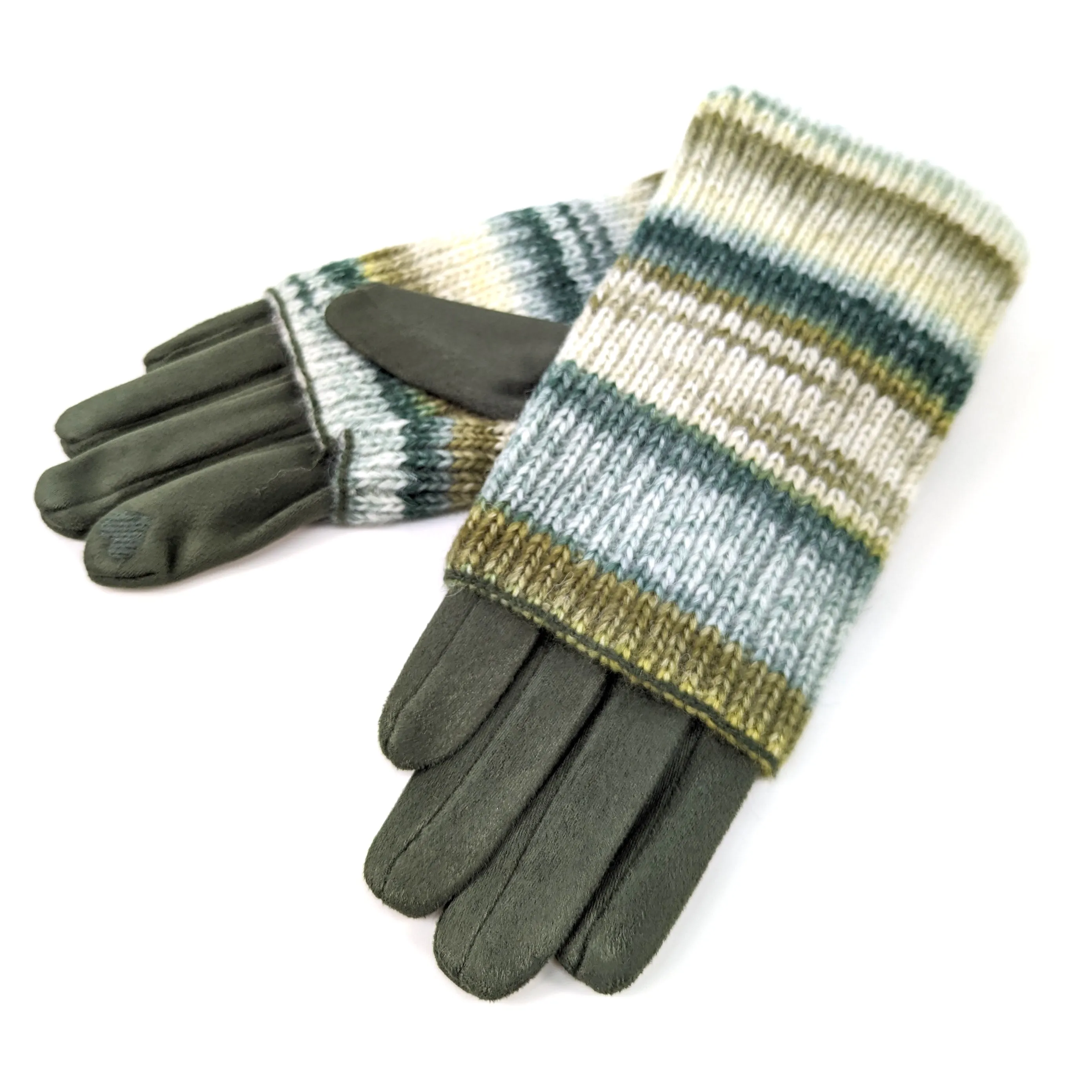 Multi Striped Two in One Gloves - Green Green Grass