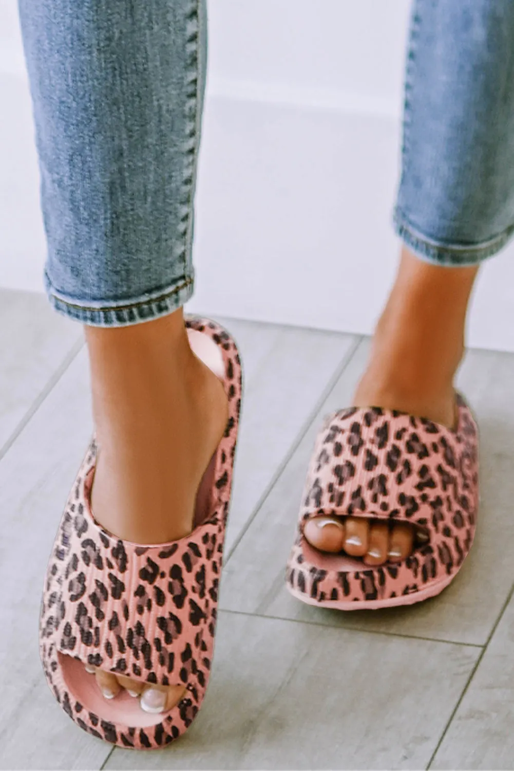 Pink Leopard Thick Soled Slides