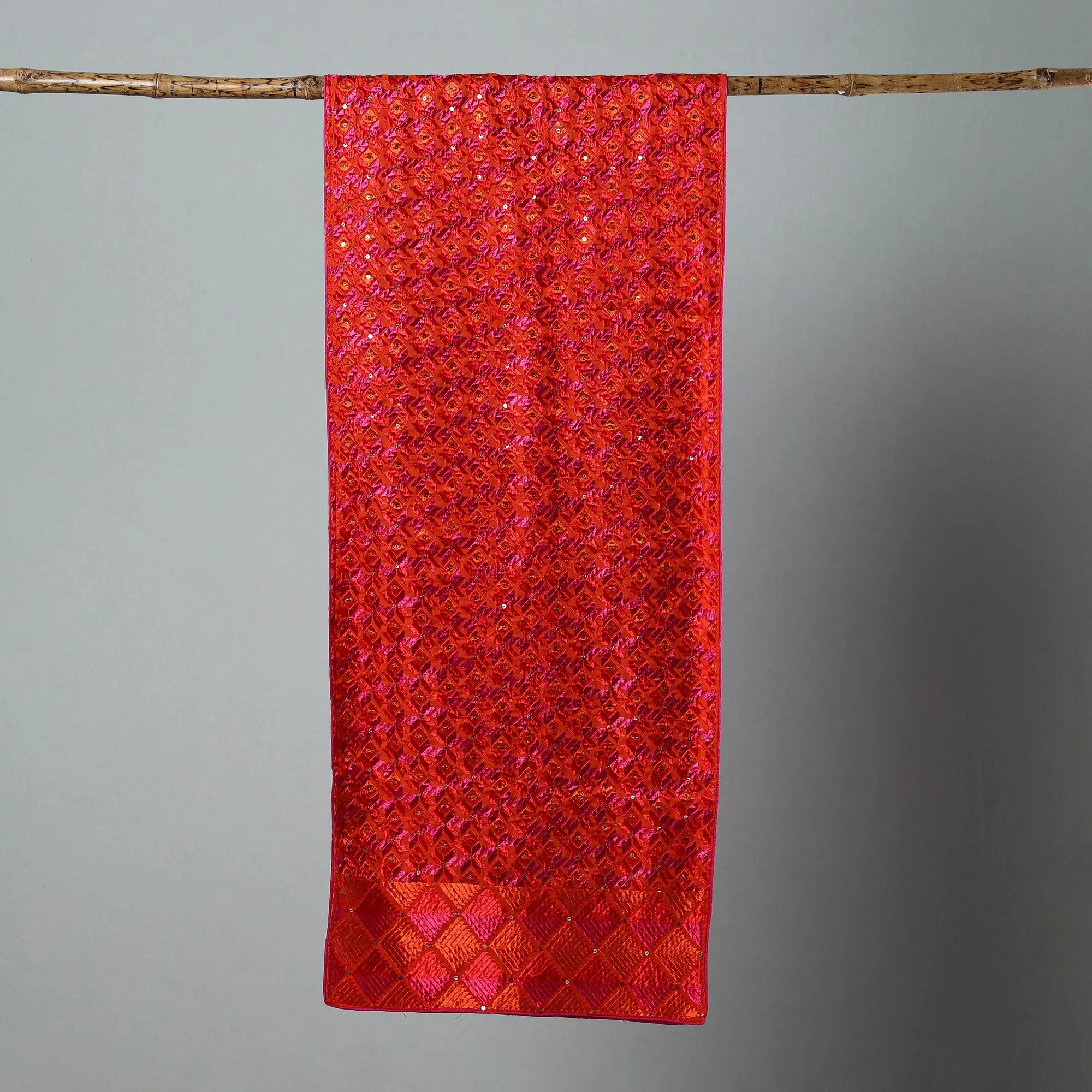 Red - Phulkari Silk Cotton Embroidered Stole 10