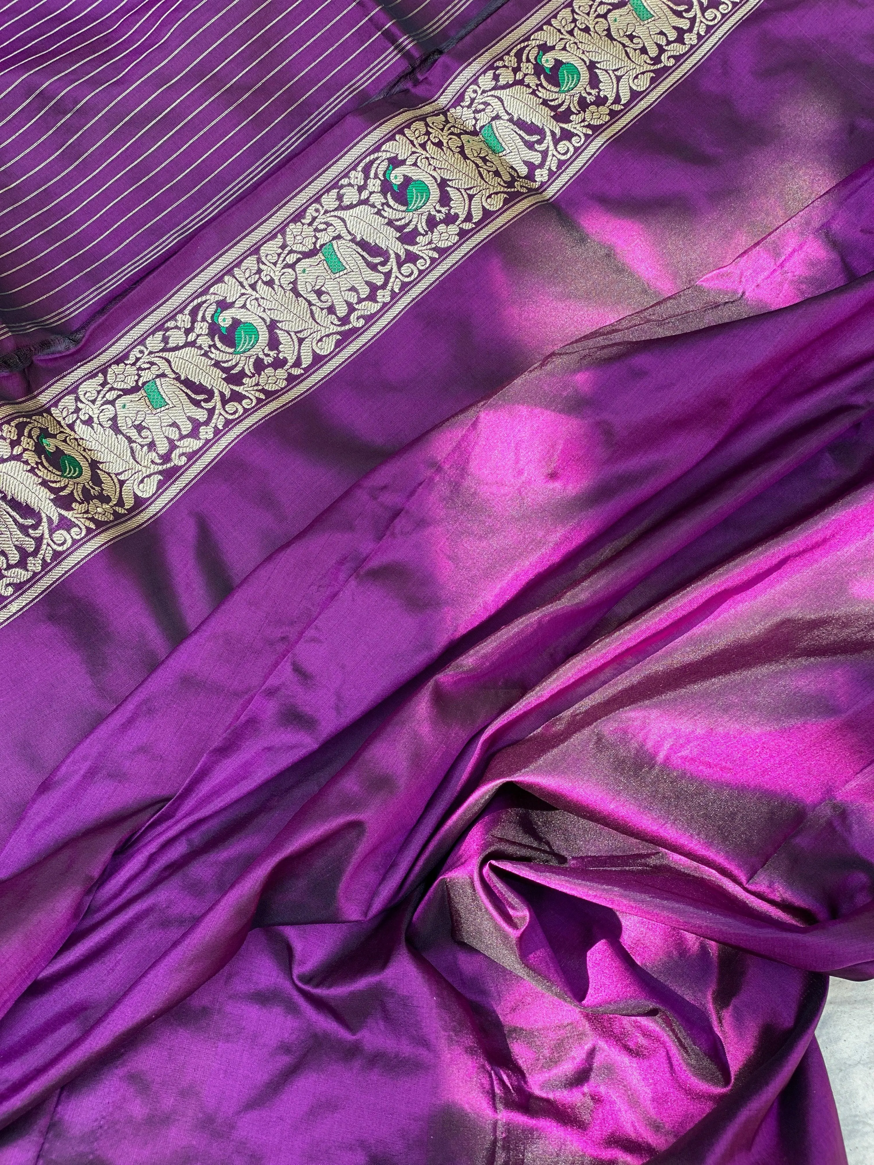 Regal Purple Banarasi Silk Saree with Kadhwa Minakari Figures and Shikargaah Weave