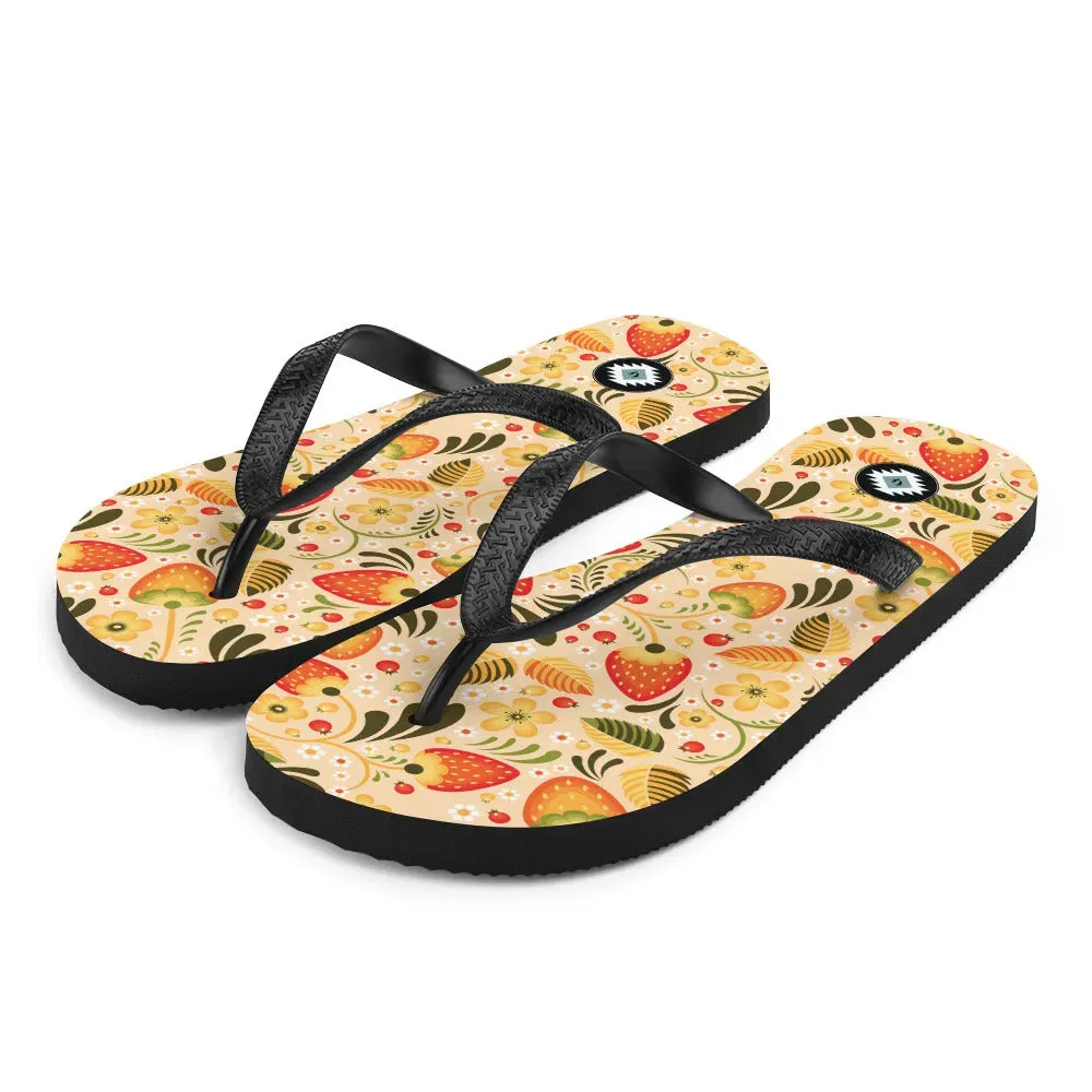 Russian Beige Khokhloma Flip Flops