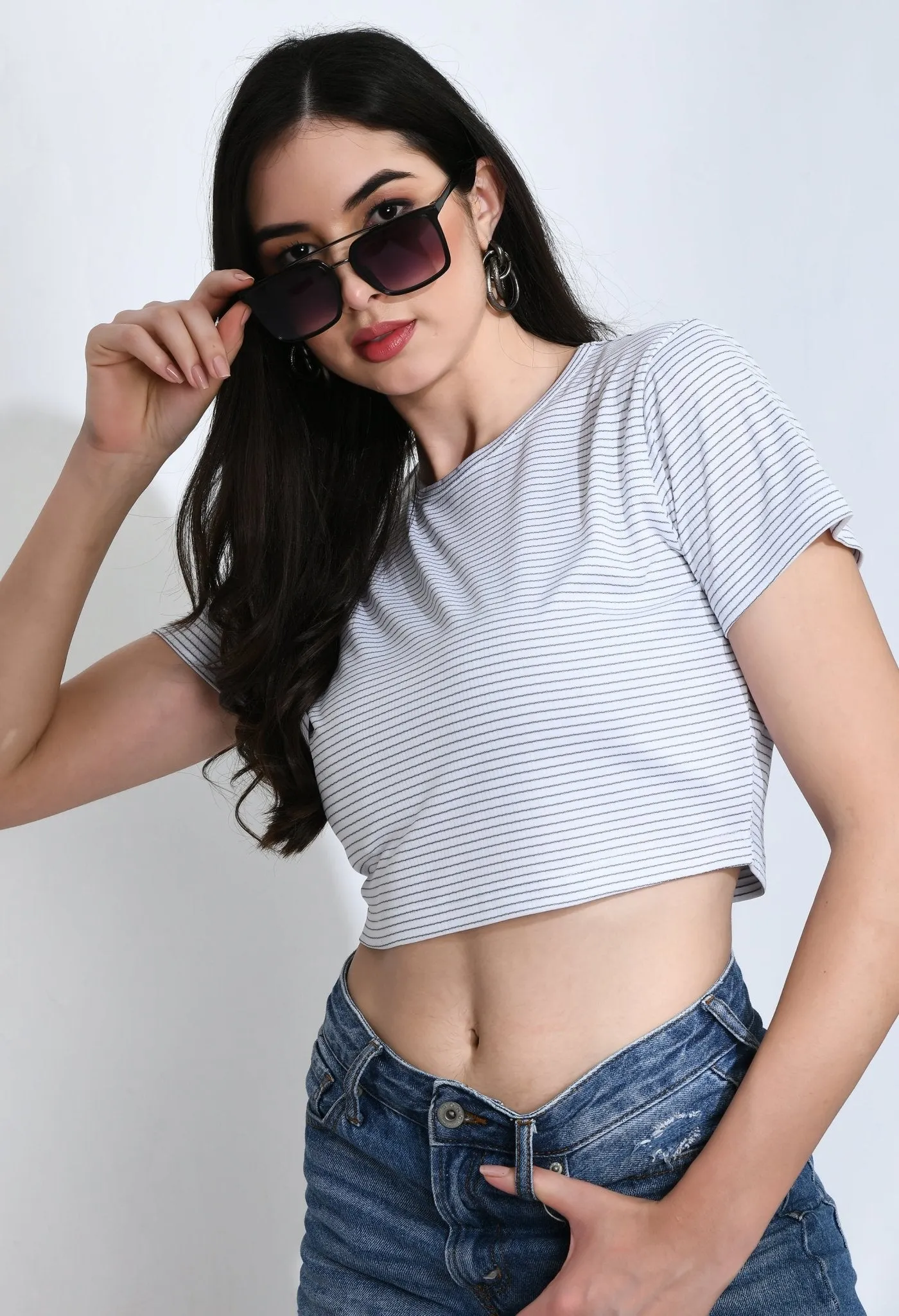 Striped Over White Cropped Tee