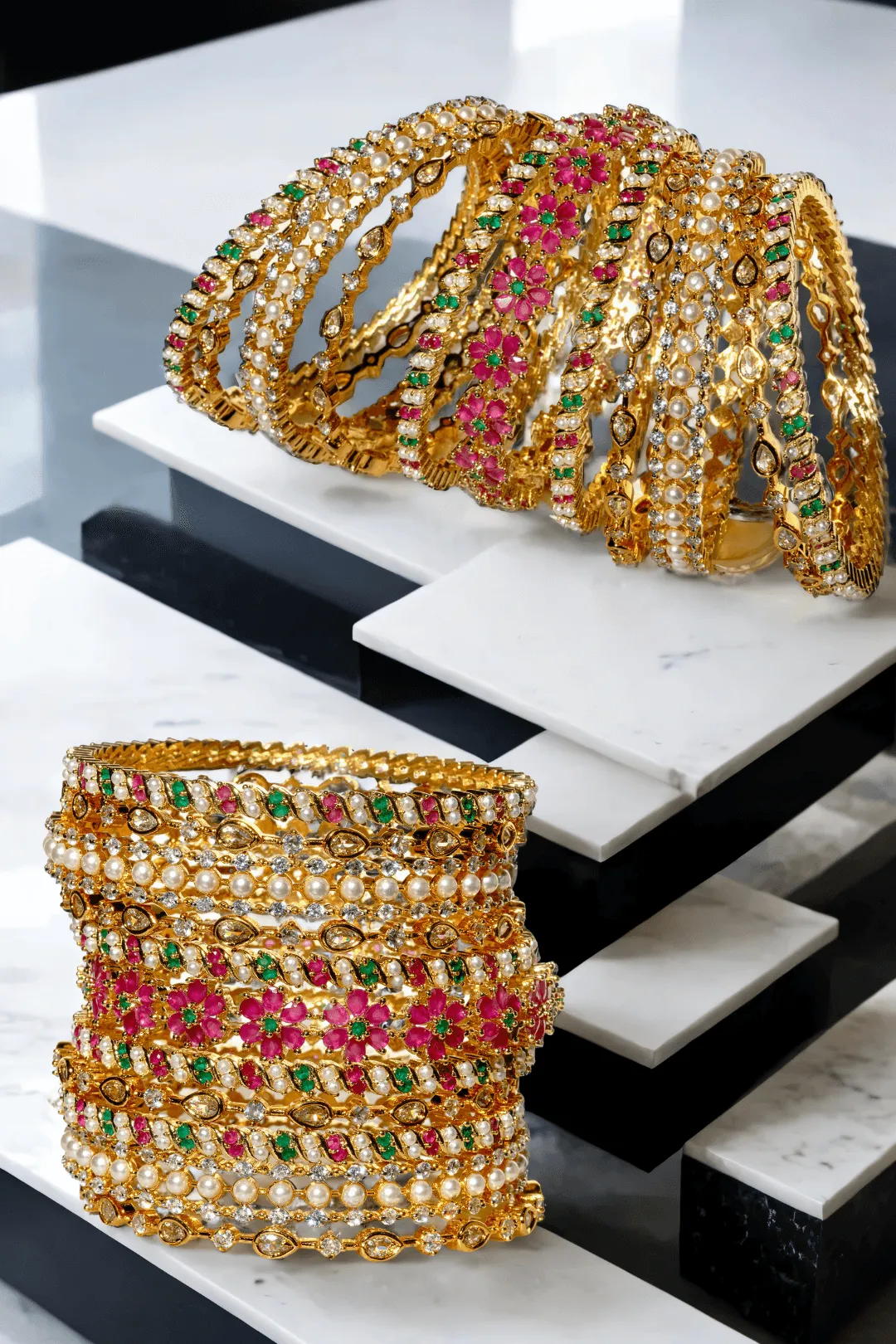 Tavisha Gold-Plated 11-Piece Floral Pearl Bangle Set (1 PC)
