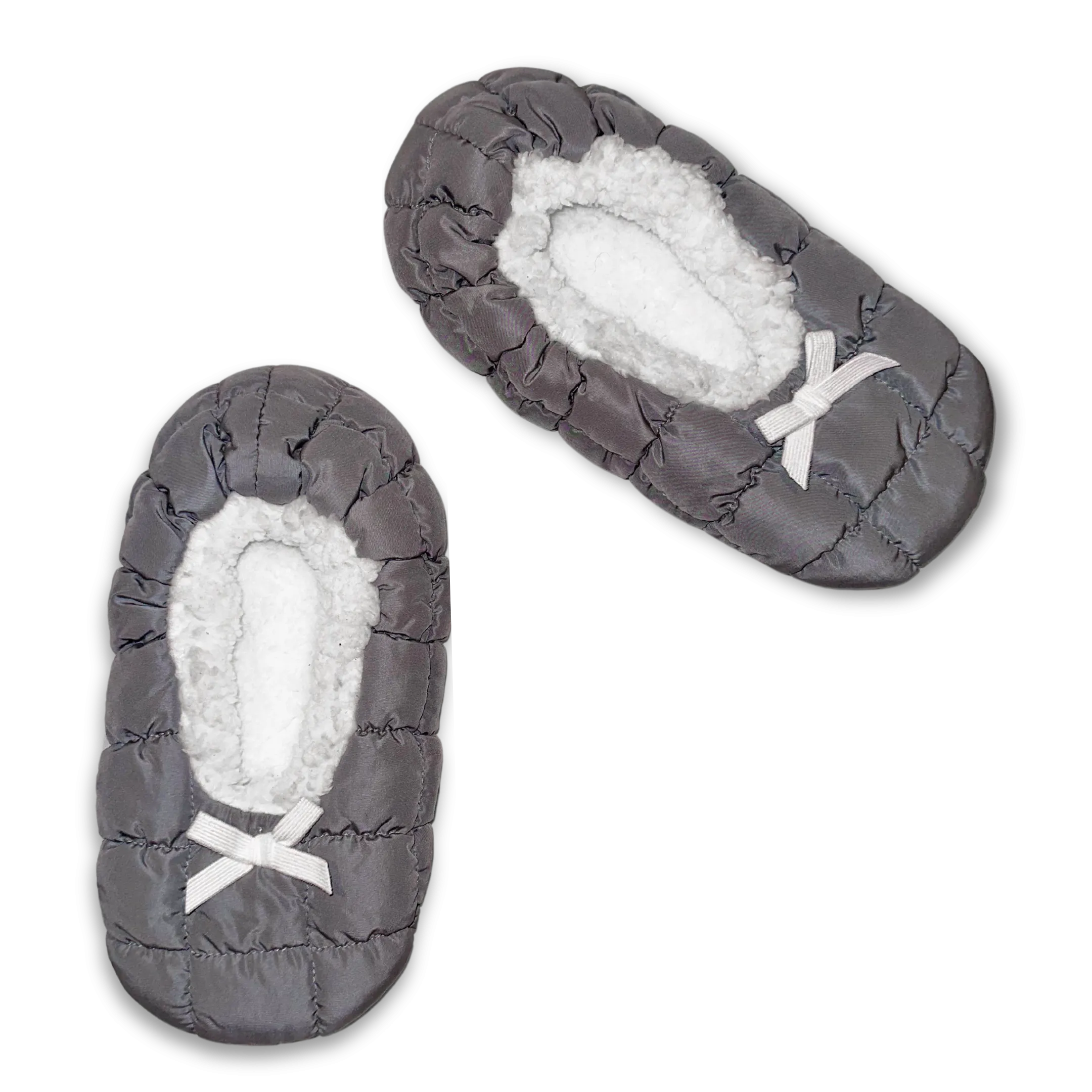 Women's Gray Quilted Puffer Fuzzy Babba Slipper Sock